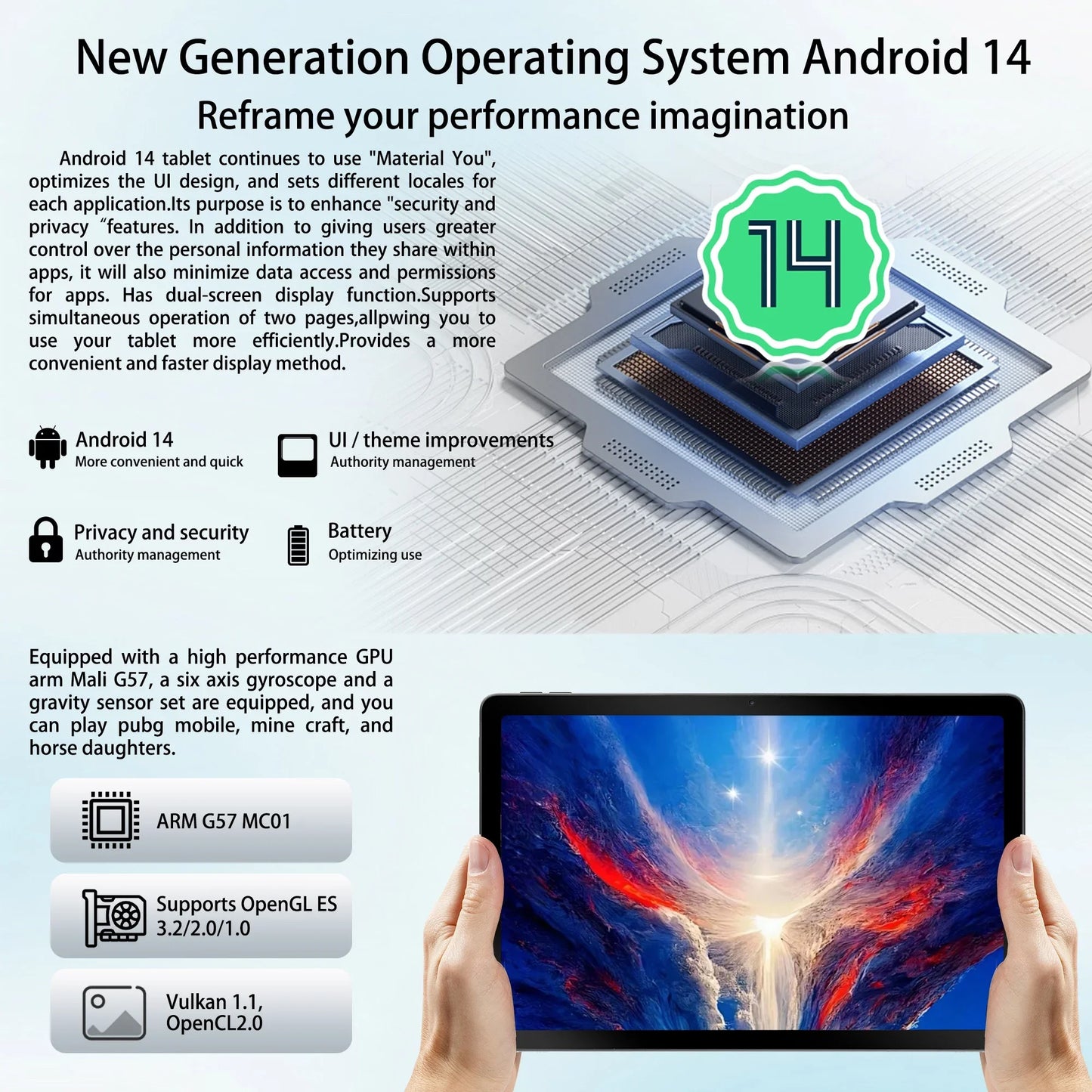 BESTSKI 11 inch Tablet Android 14 with Octa-Core Processor