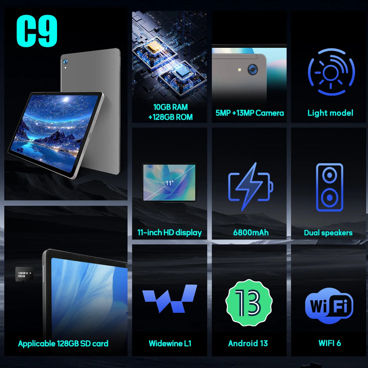 BESTSKI C9+ Galaxy Tab Android 14 11-inch HD Display