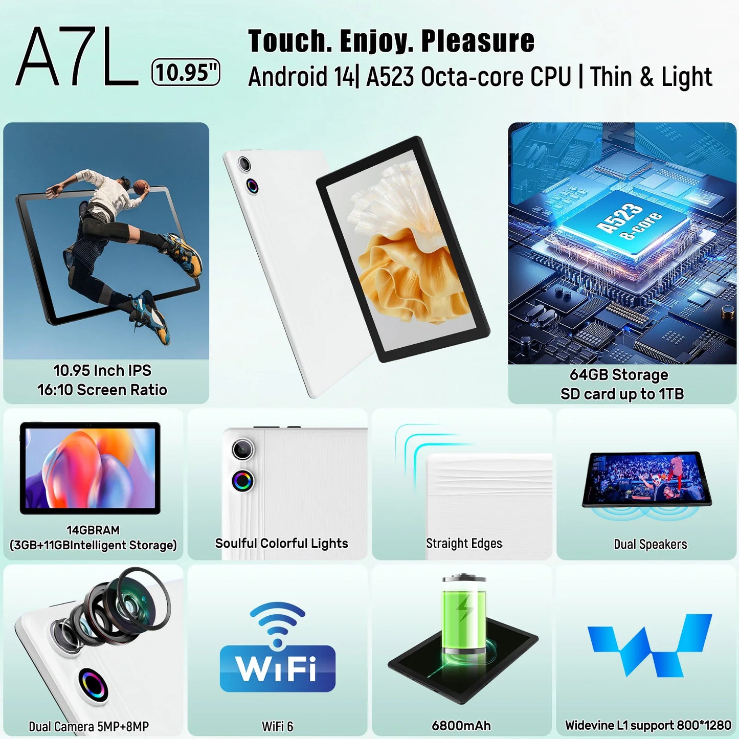 AEEZO A7L 10.1" Android 14 Tablet 14GB RAM 64GB ROM