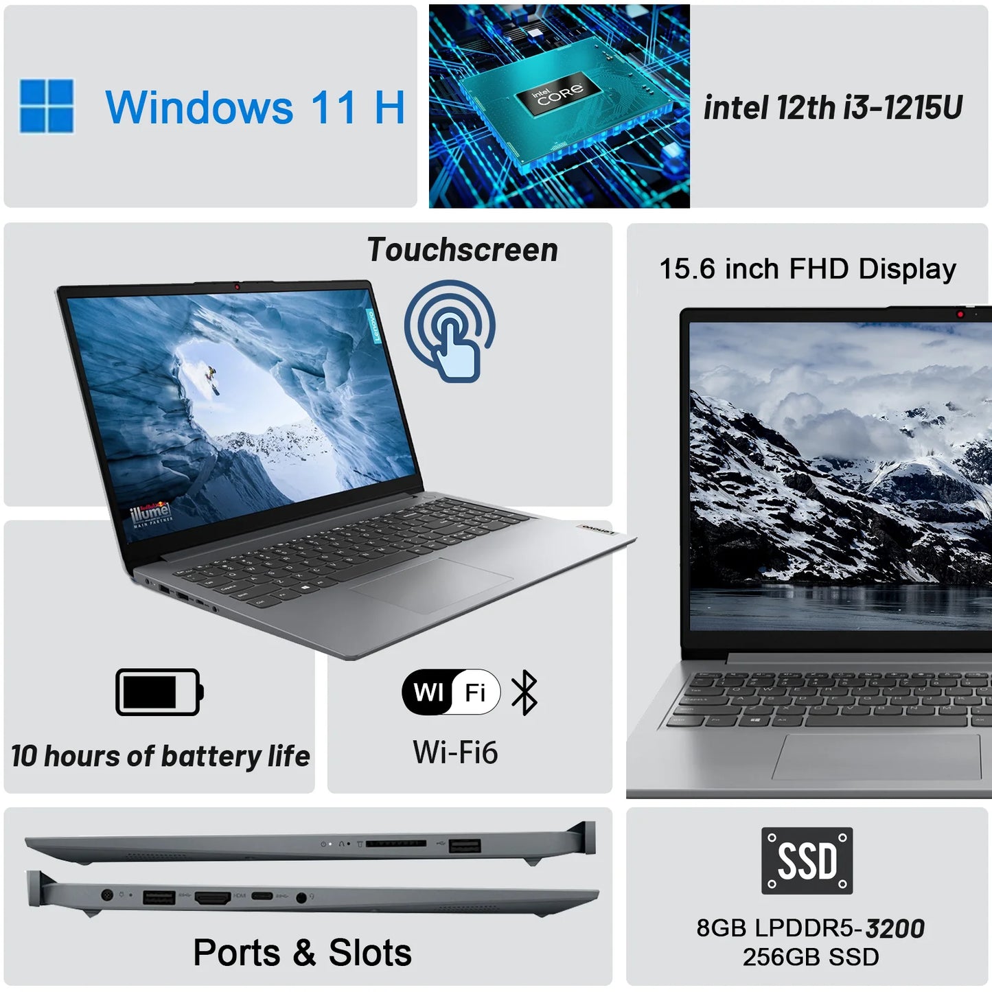 Lenovo Ideapad 1i 15.6" Touch Laptop, Intel Core i3-1215U
