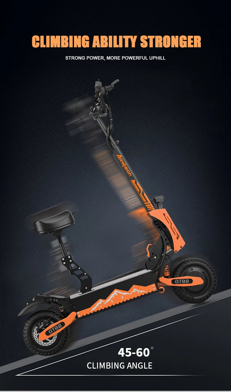 Arwibon GT08 Adult Electric Scooter 5600W Motor Top Speed 46MPH, 60V27AH, 11" Off-Road Tires Sport Commuter Folding E-Scooter