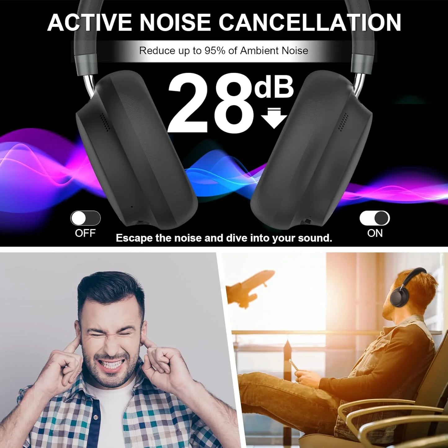 T-fun APP T-fun NC45 Bluetooth Active Noise Cancelling Headphones