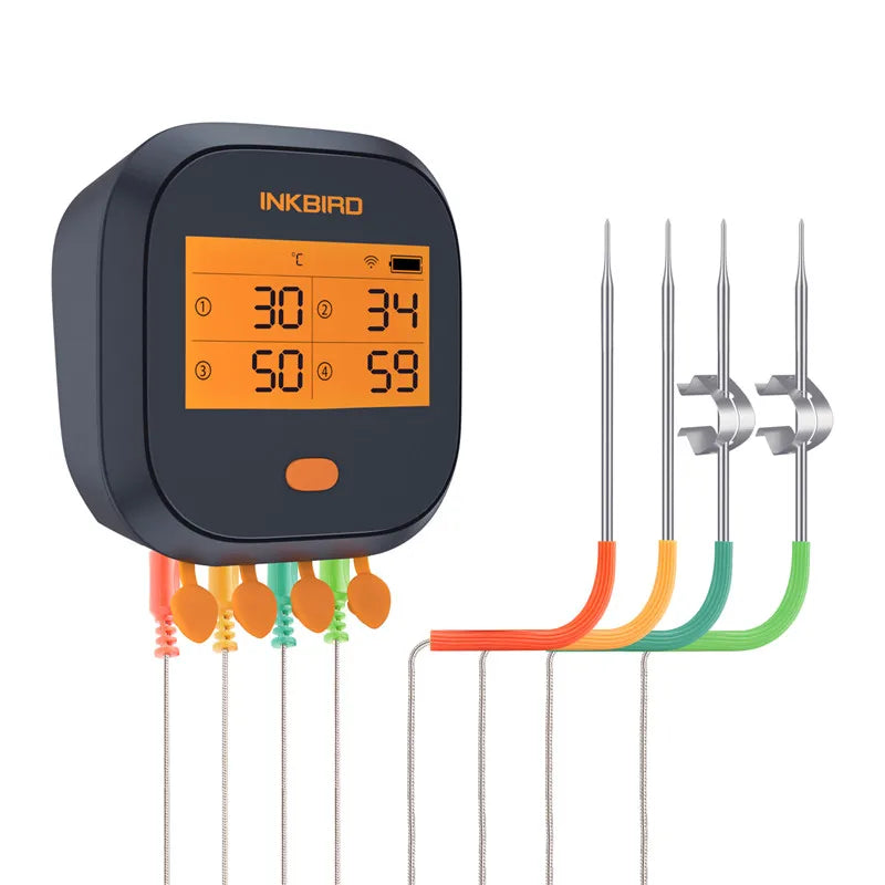 INKBIRD IBBQ-4T Wi-Fi Meat Digital Thermometer Rainproof Magnetic Alarm Thermometer for Kitchen Smoker Grilling with 4 Probes