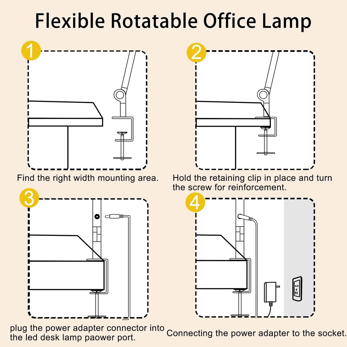 LED Desk Lamp with Clamp Flexible 4 sections Swing Arm
