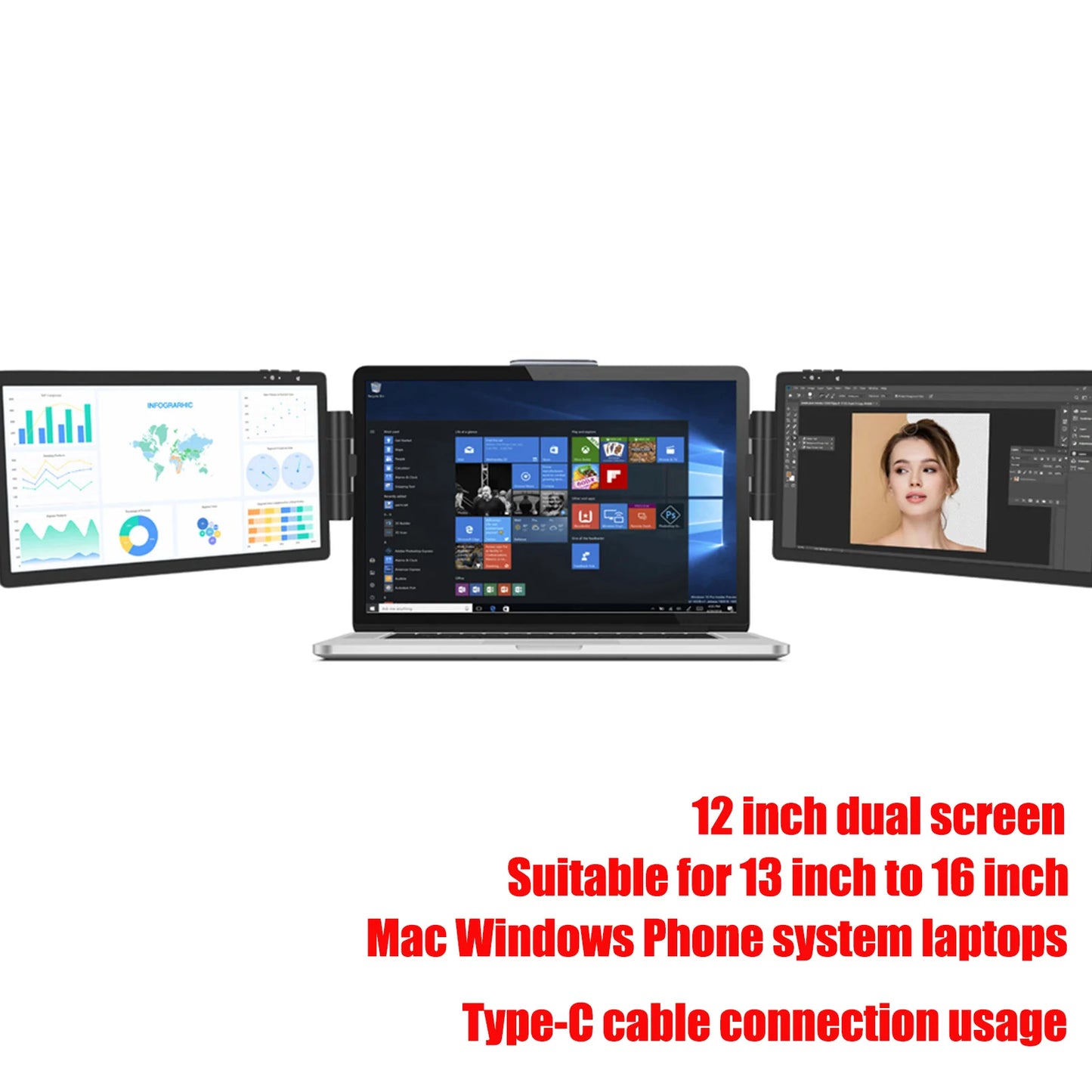 kuulaa 12 Inch Laptop Dual Monitor 1920*1080
