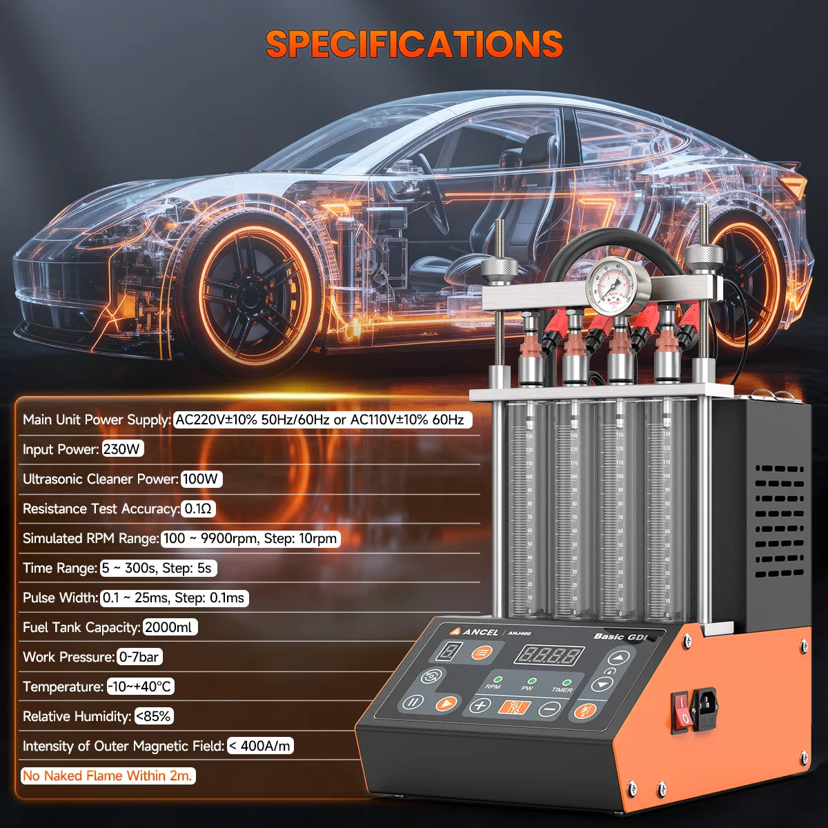 ANCEL ANJ400 GDI Fuel Injector Cleaner Tester Machine