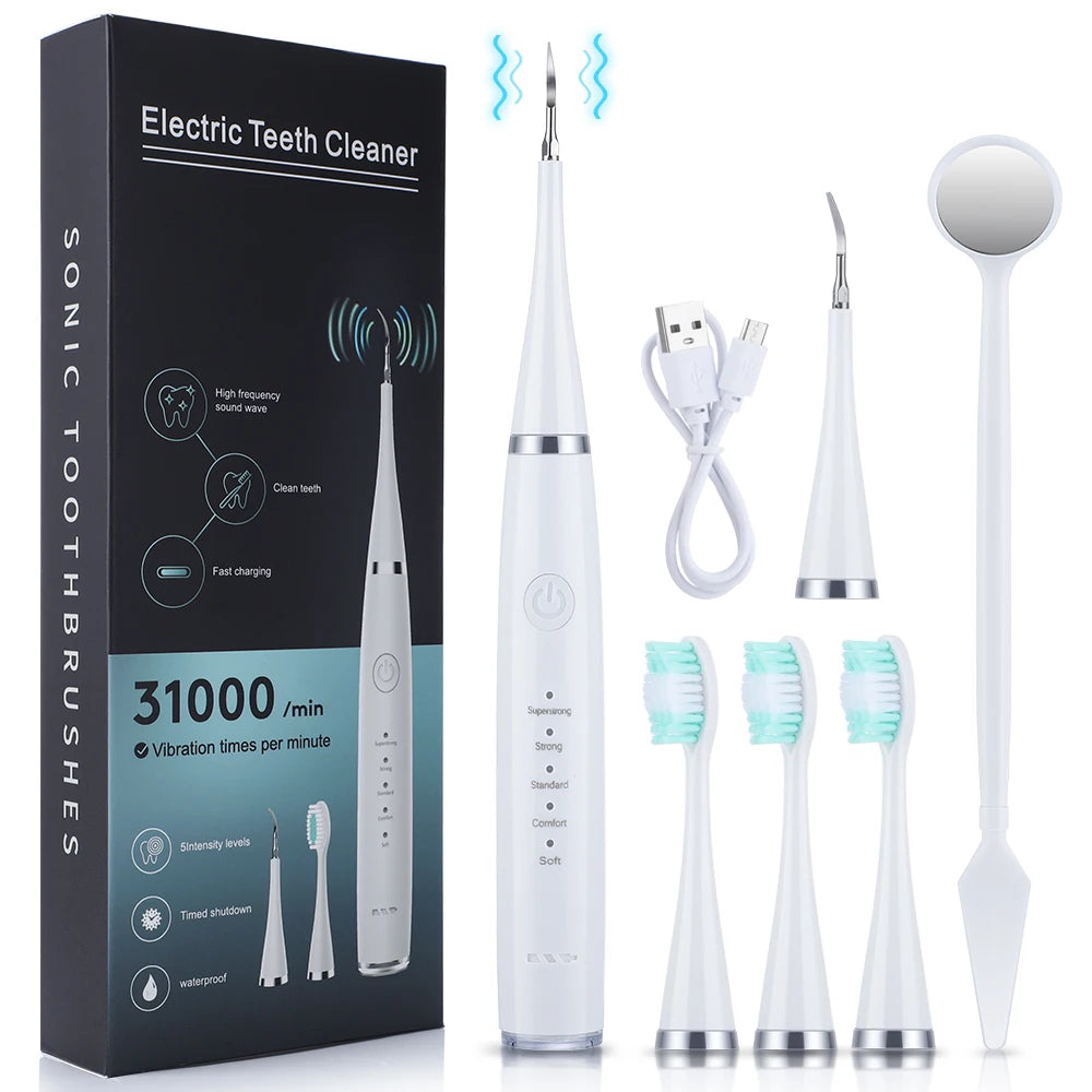 Electric Sonic Dental Scaler Teeth Whitening Cleaning Tool With Electric Toothbrush Head Calculus Remover Oral Irrigator Cleaner