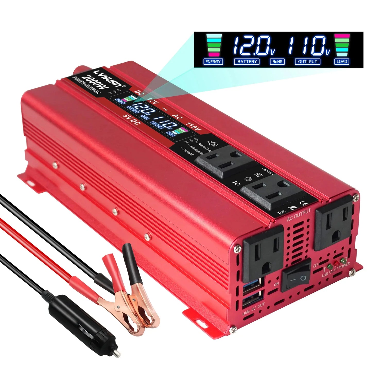 Foval AC110V Power Inverter DC/AC 12V to 120V Car Inverter