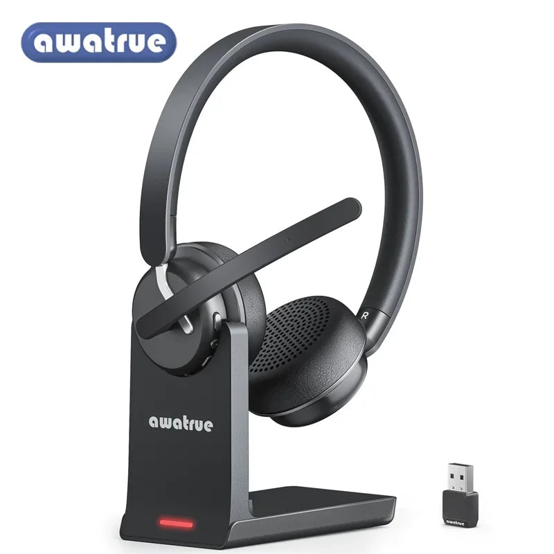 AWATRUE EH11 Wireless Bluetooth Headset with AI Noise Cancelling Mic
