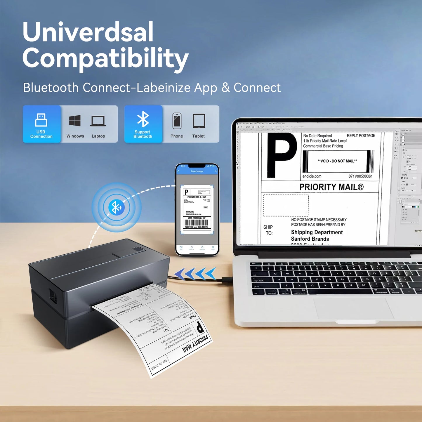 Thermal Label Printer Portable No Ink Required 300DPI 4x6
