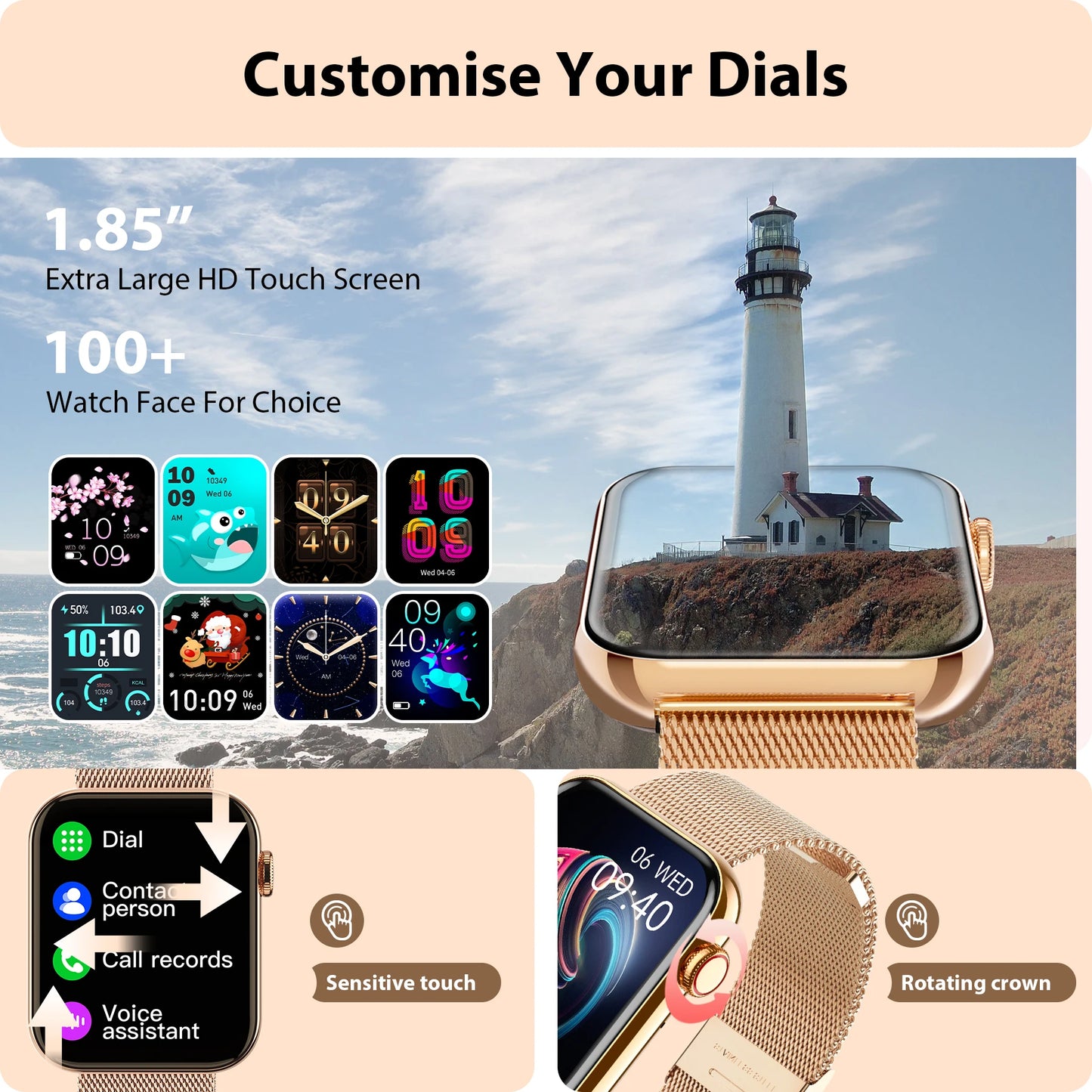 INNOFOVO Smart Watch for Women/Men Bluetooth Calls Fitness Tracker