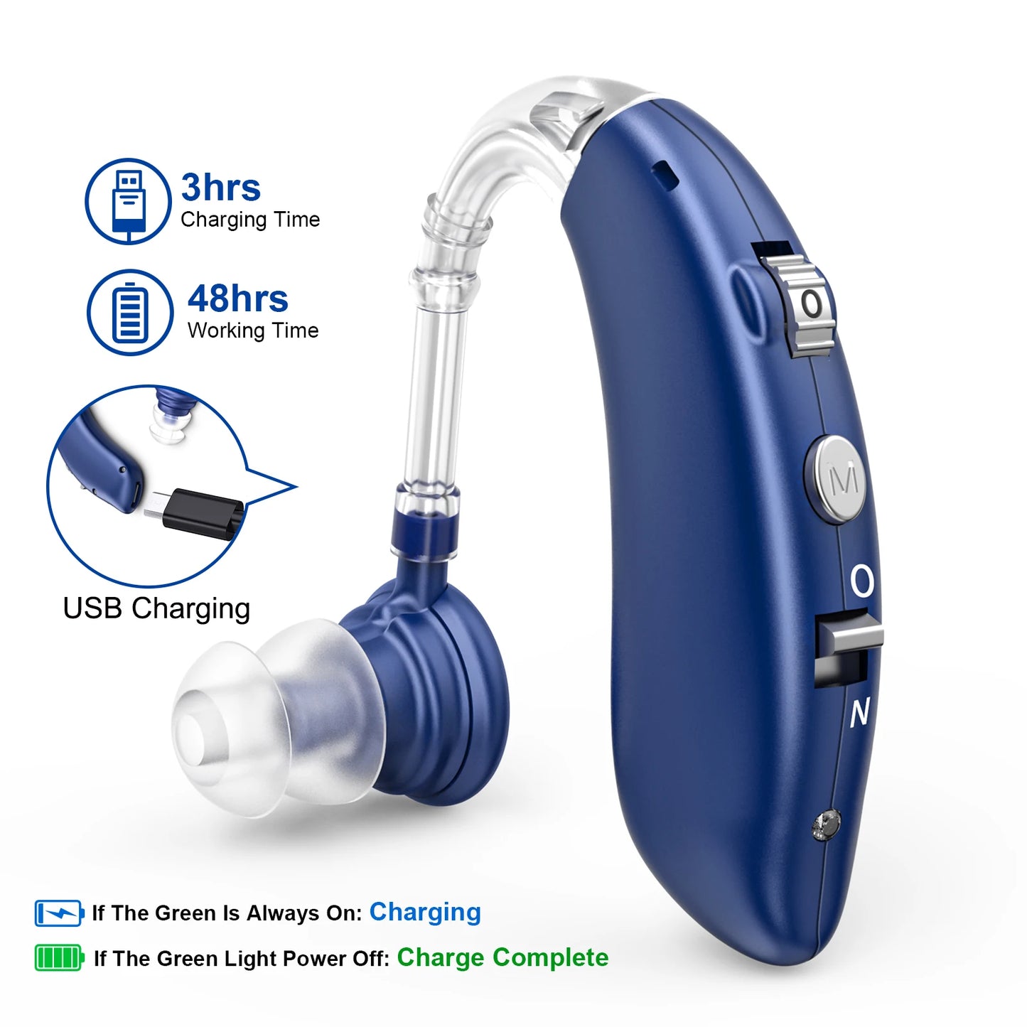 Invisible Behind-The-Ear Hearing Aids, Adjustable Volume