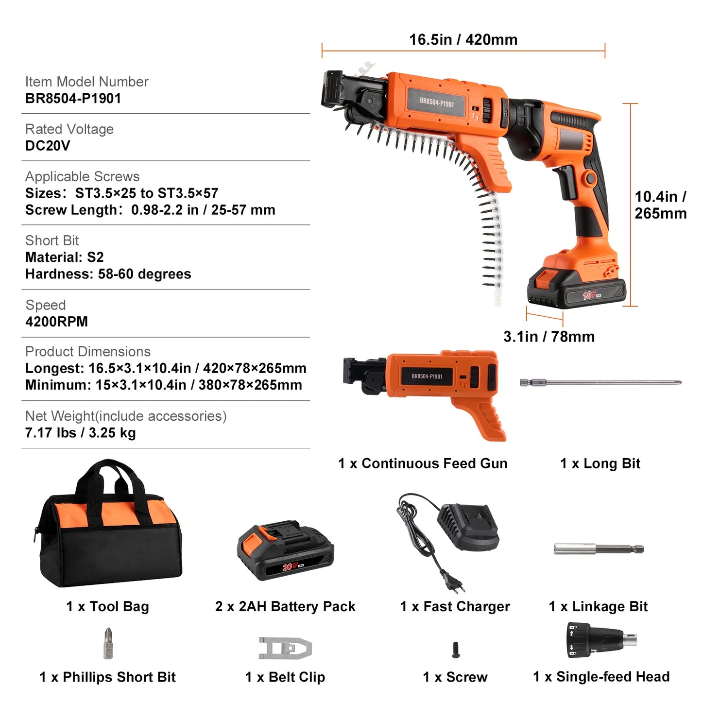 SucceBuy Drywall Screw Gun 20V Max 4200RPM Brushless