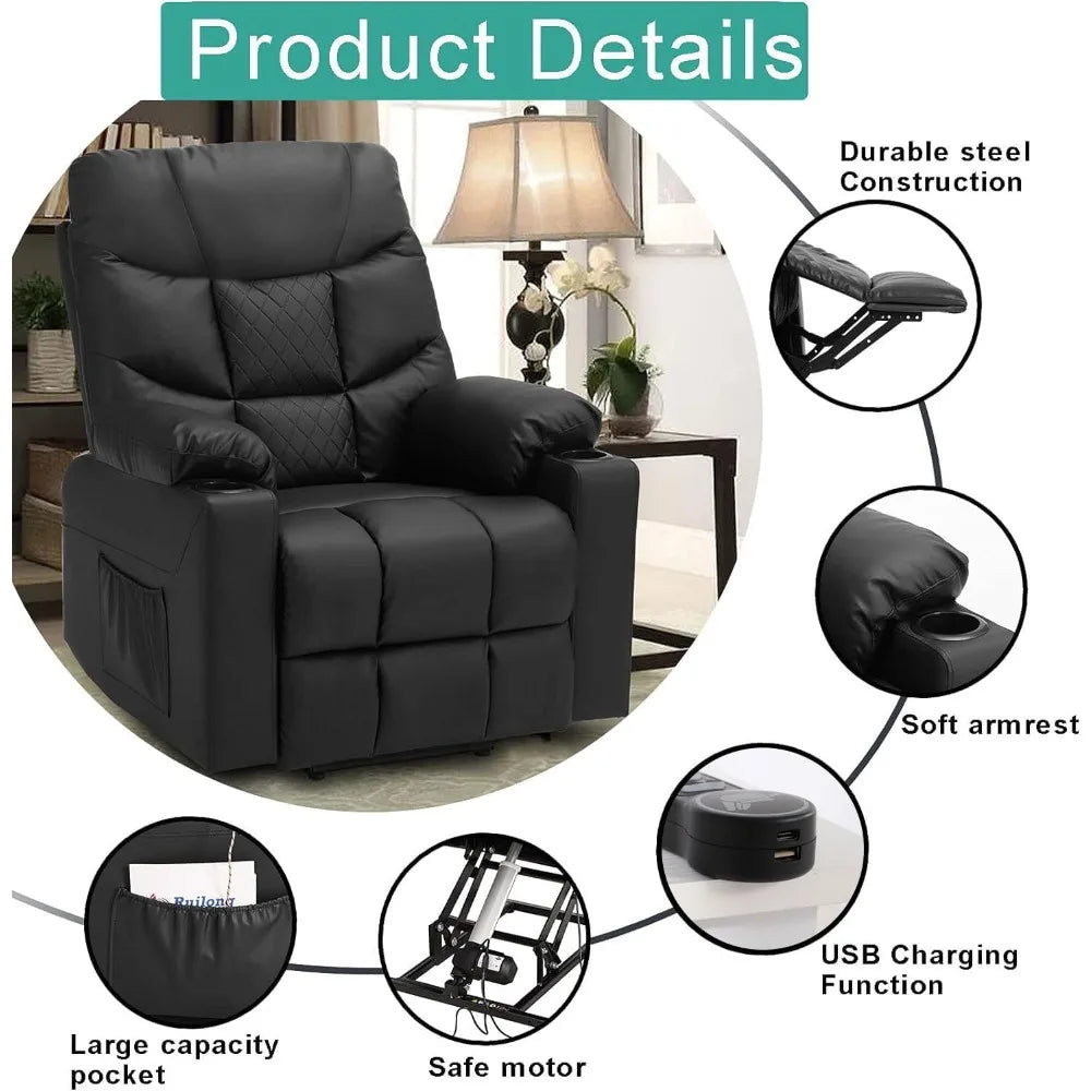 Power Lift Recliner Chair, PU Leather Massage Chair with Heat