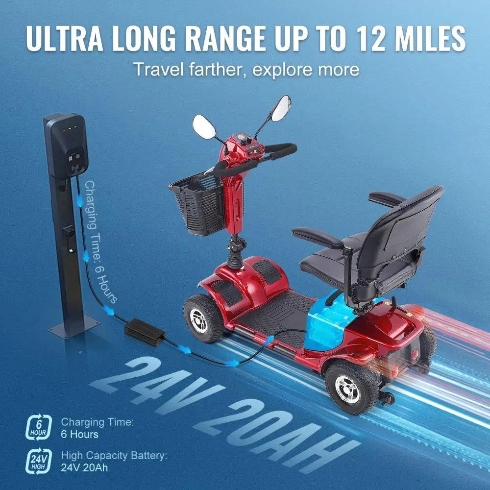 Heavy-Duty 4 Wheel Mobility Scooter for Seniors 12 Mile Range