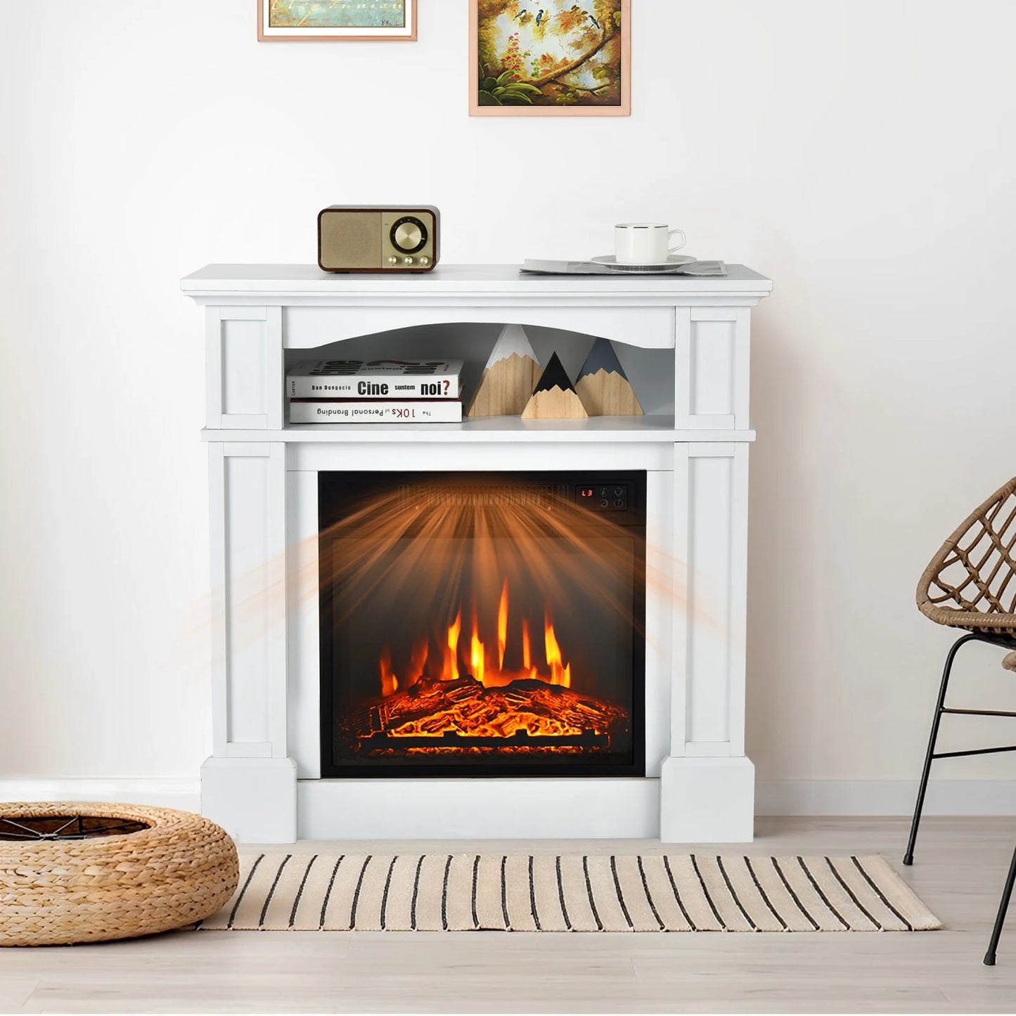 LIFEZEAL 32" 1400W Electric Fireplace Mantel TV Stand Space Heater
