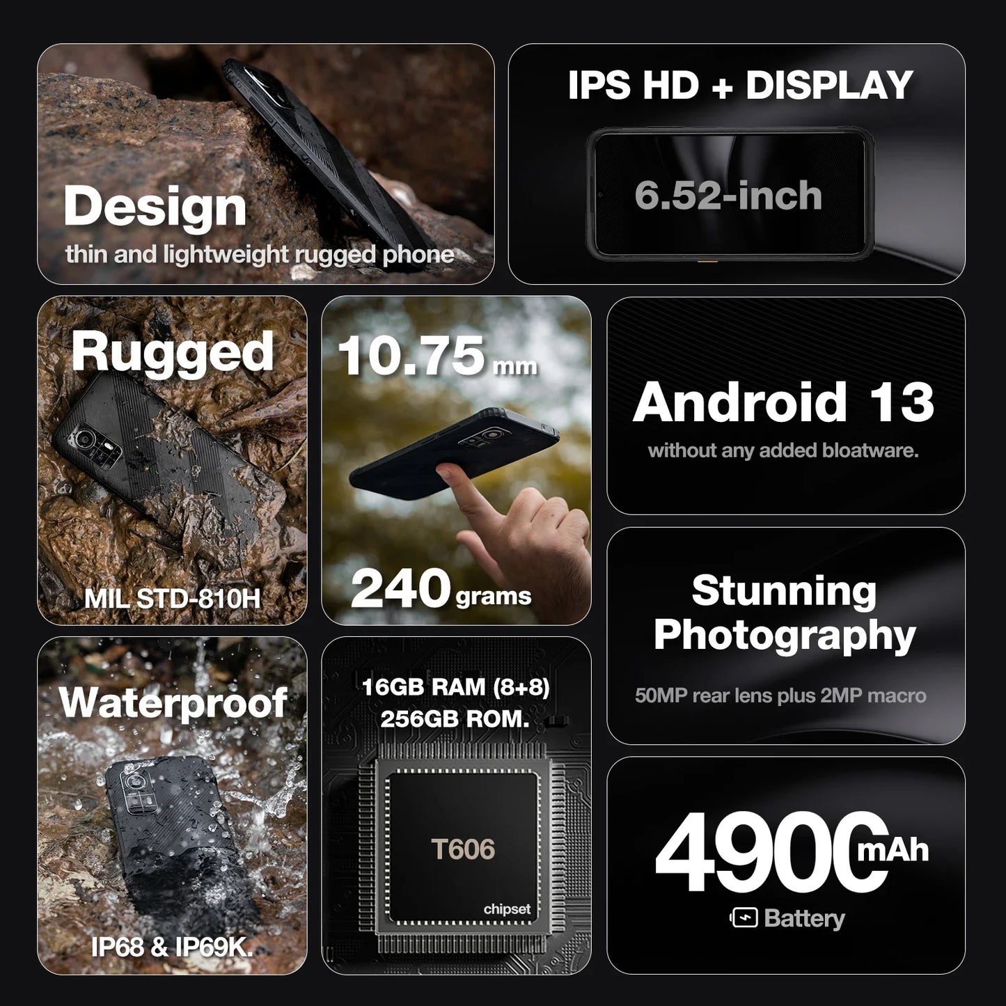 AGM H6 Rugged Smartphone 50MP Camera, 8GB+256GB, 90Hz 6.56' FHD