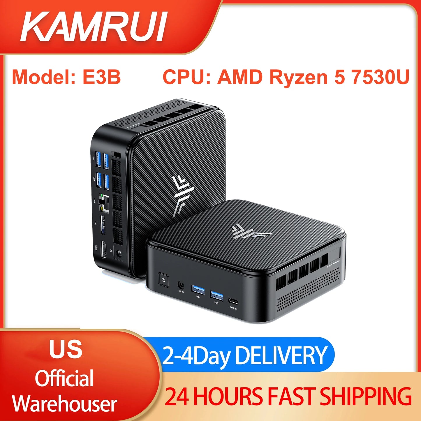 KAMRUI E3B AMD Ryzen 5 7530U Mini PC Gaming 16GB RAM 512GB ROM