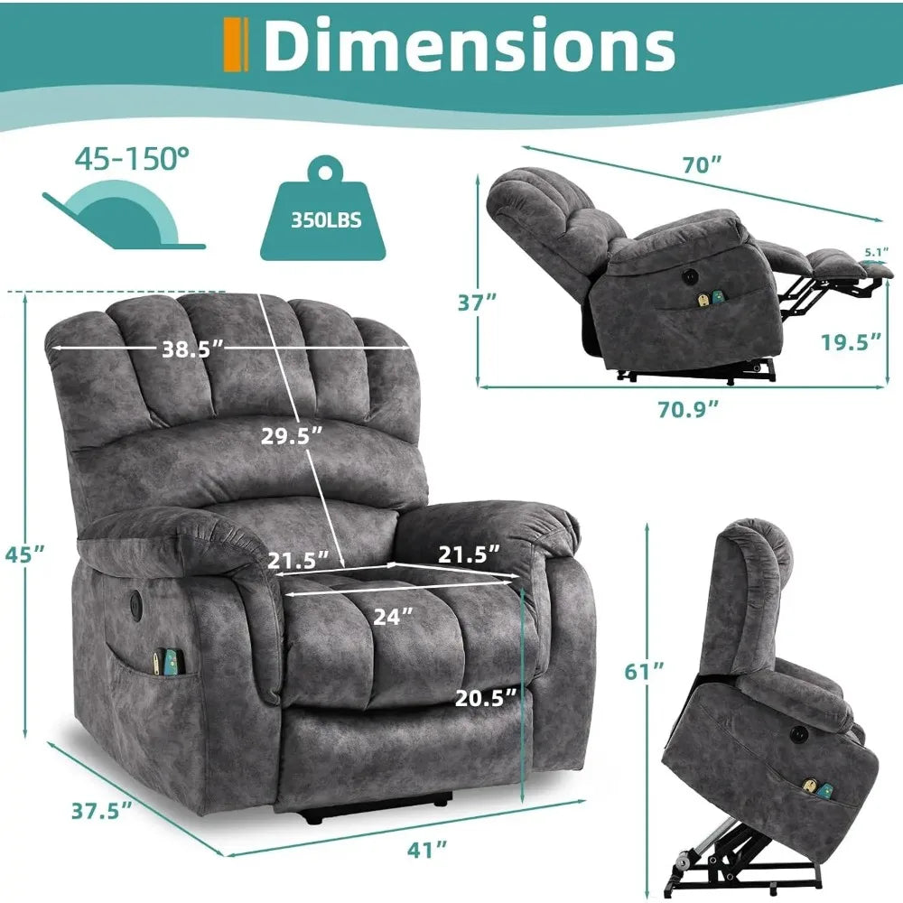 Large Power Lift Electric Recliner Chair with Extended Footrest