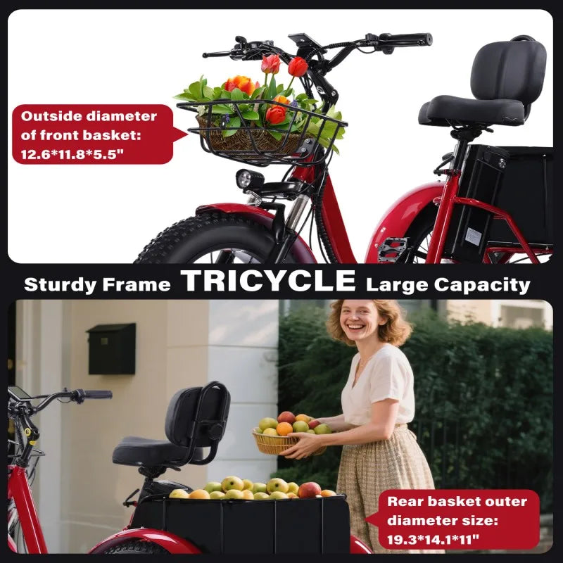 BROOBEY 48V500W Electric Tricycle for Adults Brushless Motor Folding