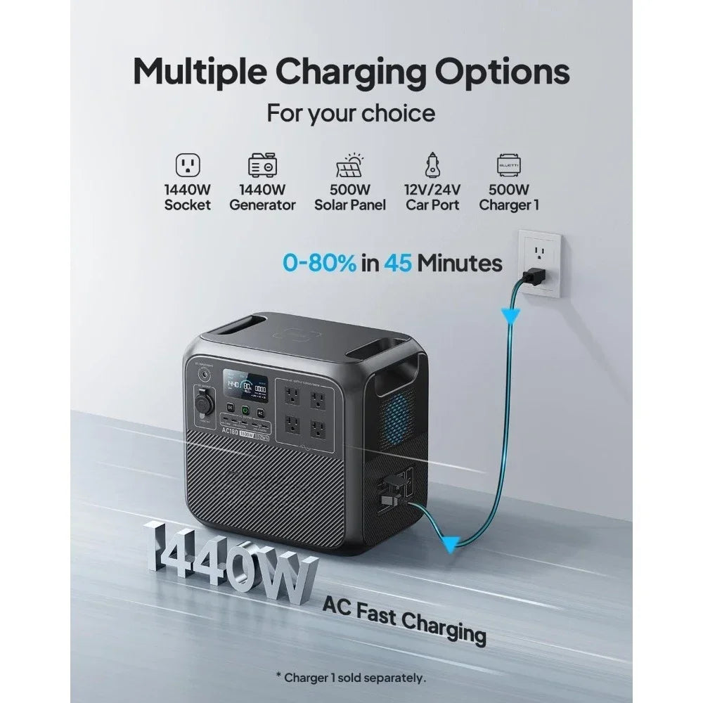Bluetti Solar Generator AC180: 1,152Wh LiFePO4 Battery Backup