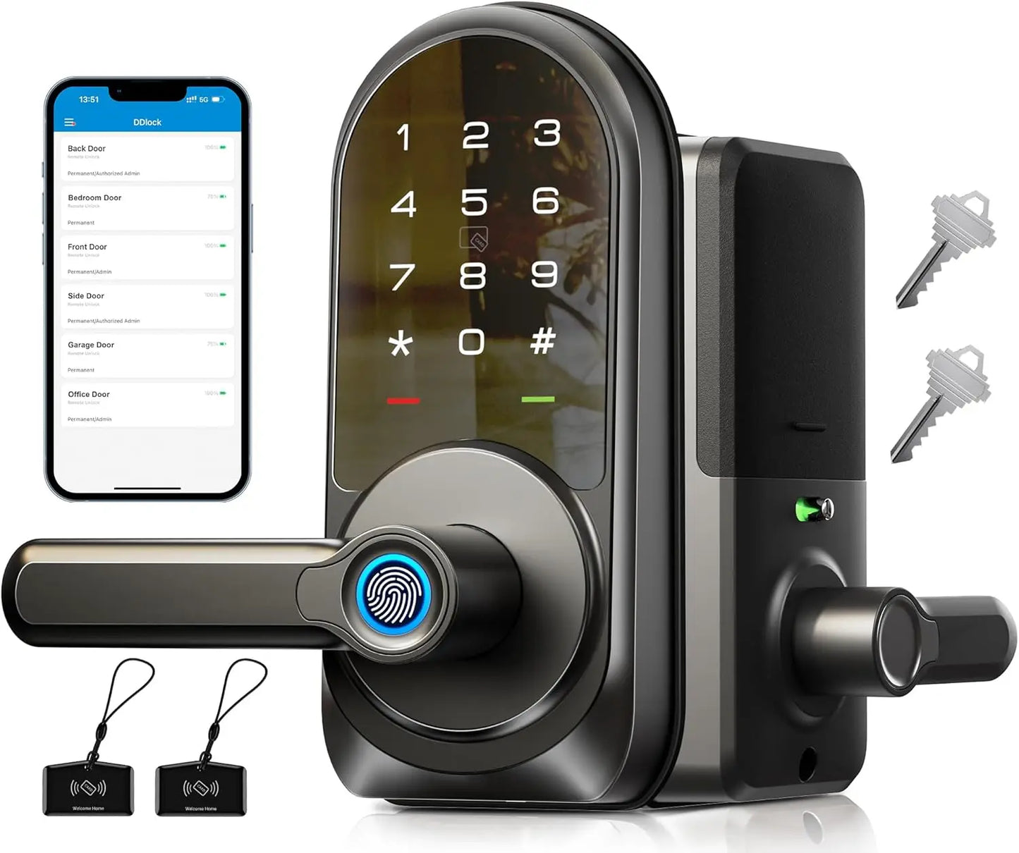 Veise RZ09 Smart Lock, 7-in-1 Keyless Entry with Handle Set