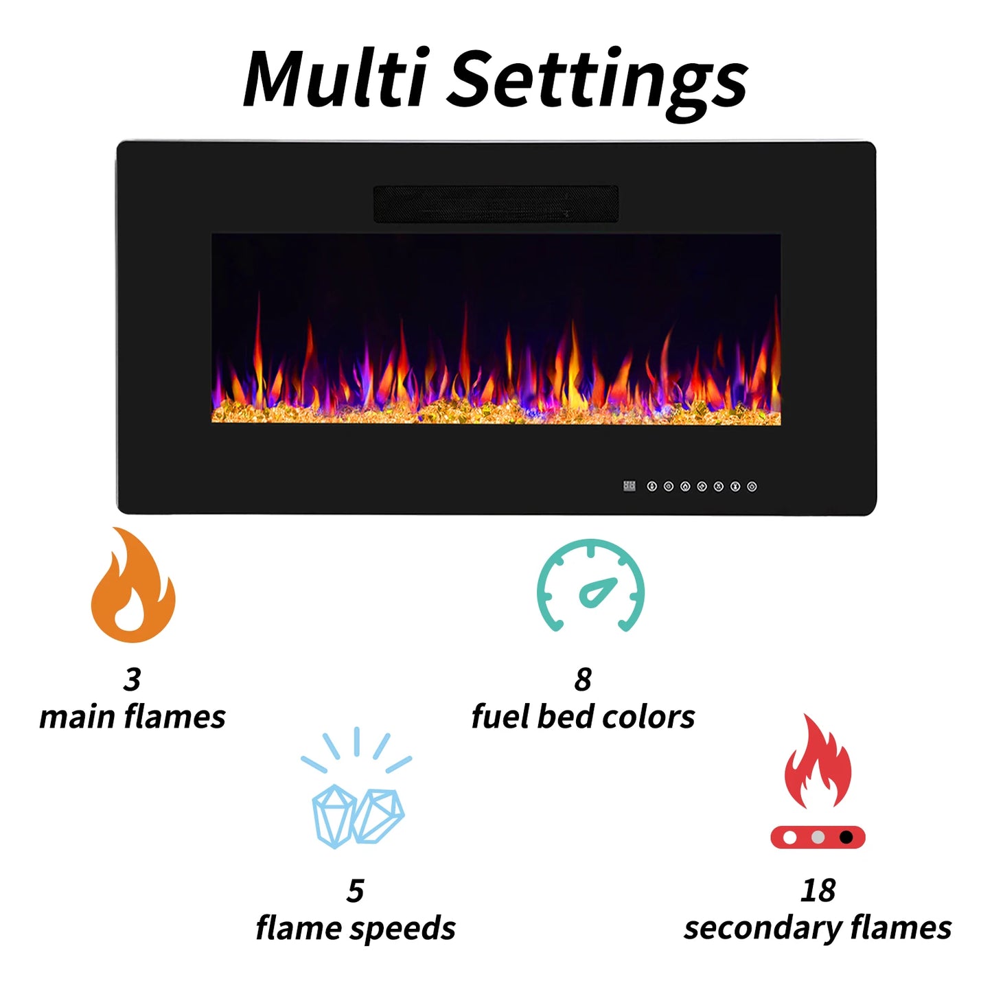 36" Recessed & Wall Mounted Electric Fireplace, Ultra thin & Low Noise