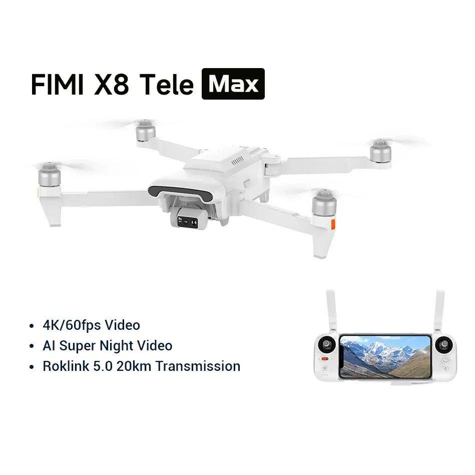 FIMI X8 Tele Max drone Dual Sony Cameras 4K 60fps 5.0 Roklink