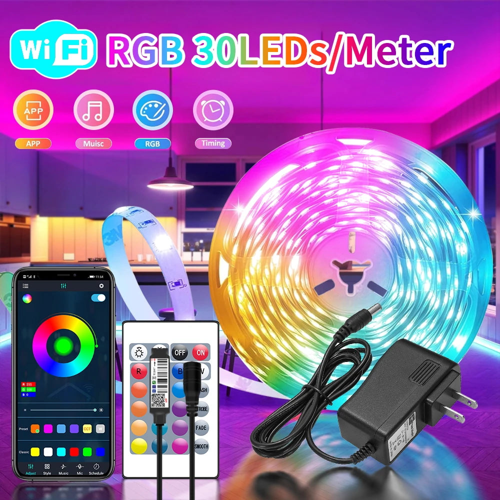 WIFI APP 5050 RGB LED Strip 24K Control With Battery Ambient Lighting