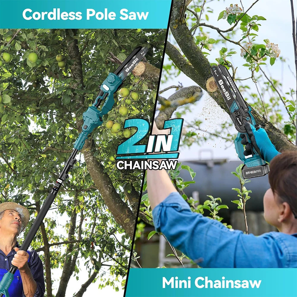 SEESII 2-in-1 Cordless 8'' Electric Chainsaw Electric Pole Saw