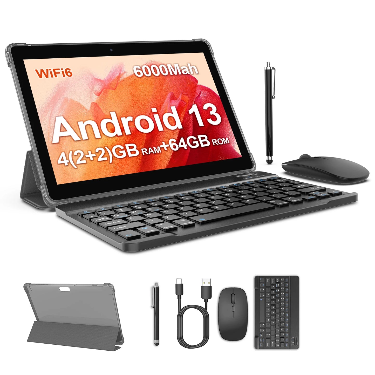 BAKEN 10.1" Android13 Tablet 4(2+2)GB+64GB, Quad-Core Processor