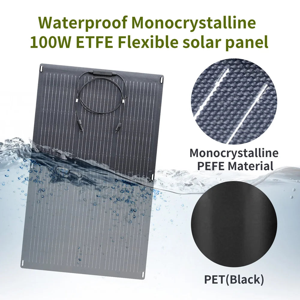 ALLPOWERS Flexible Solar Panel 100W Monocrystalline Solarpanel Solar Module Solar Cell Photovoltaic for Boat Roofs Garden RV
