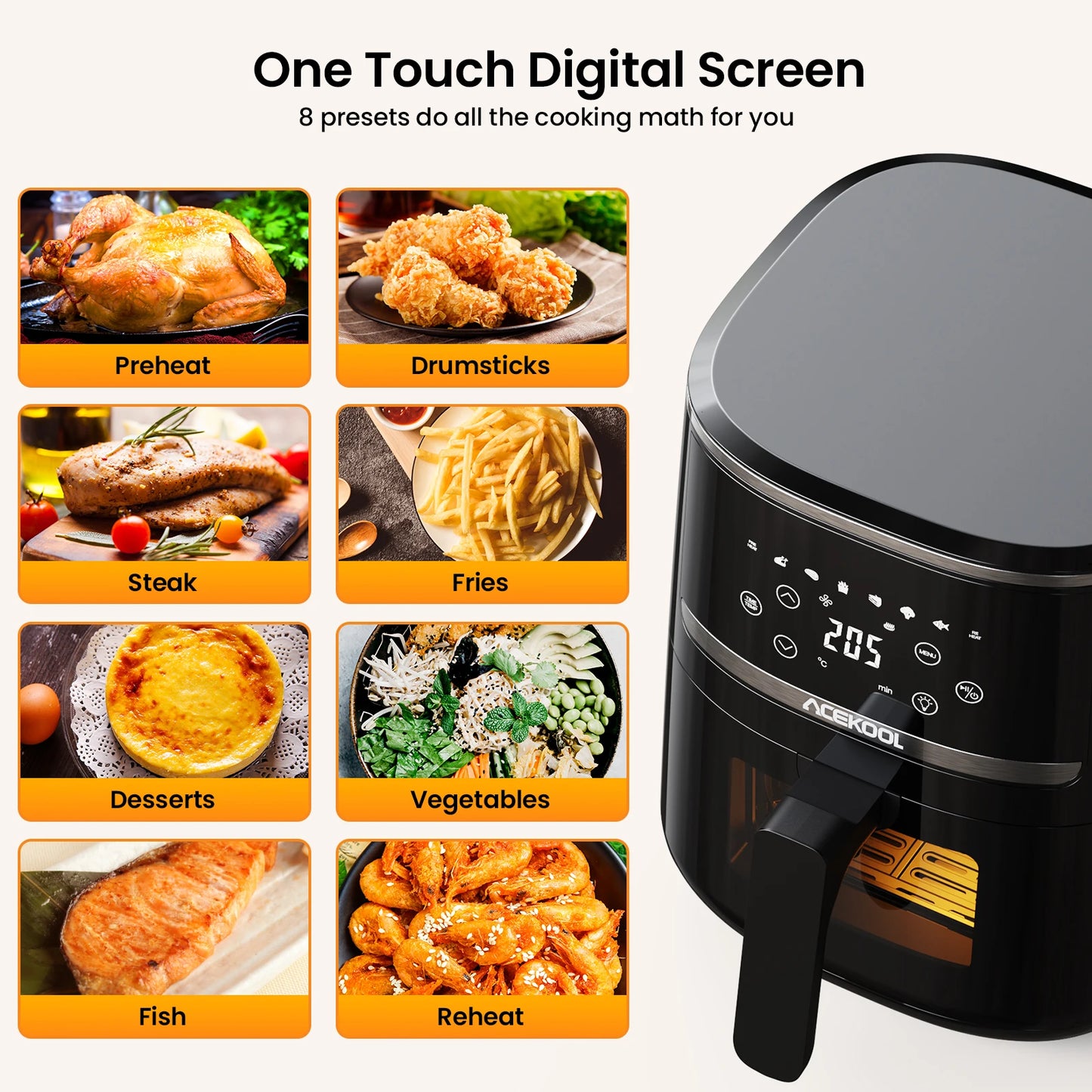 ACEKOOL 5 Quart Digital Display Air Fryer, Toaster Oven