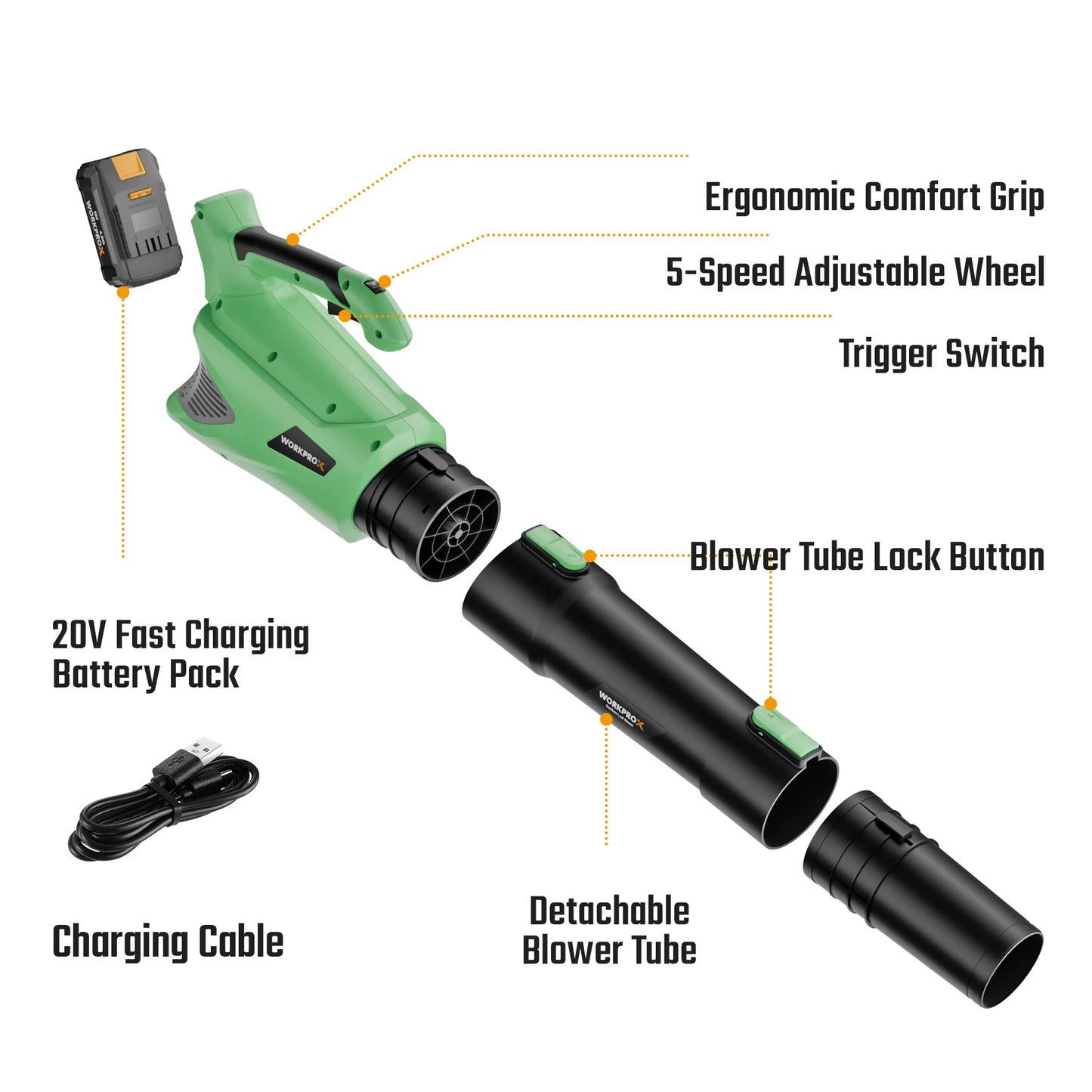WORKPROX 20V 4.0Ah Electric Cordless Leaf Blower Variable Speed