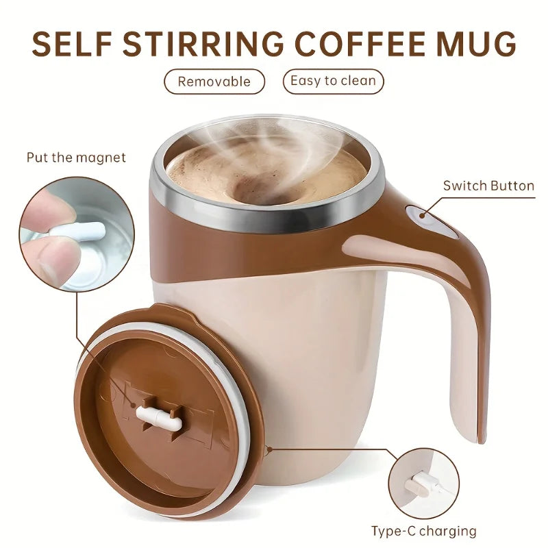 C0012 Magnetic Rotary Coffee Cup - Large Capacity, Auto Mixing