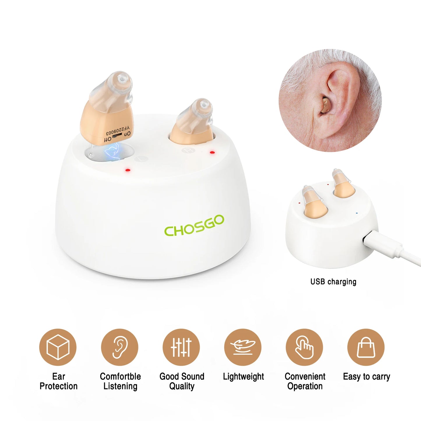 CHOSGO Hearing Aids Rechargeable With Noise Cancelling
