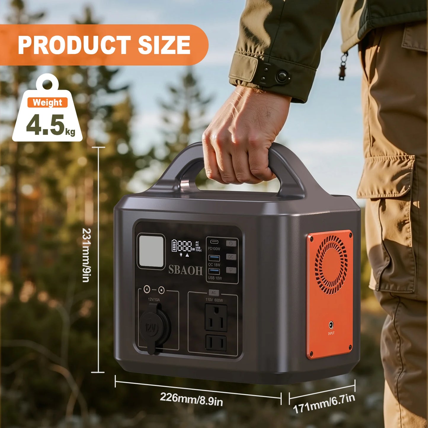 SBAOH 538.7Wh 600W Portable Outdoor Power Station