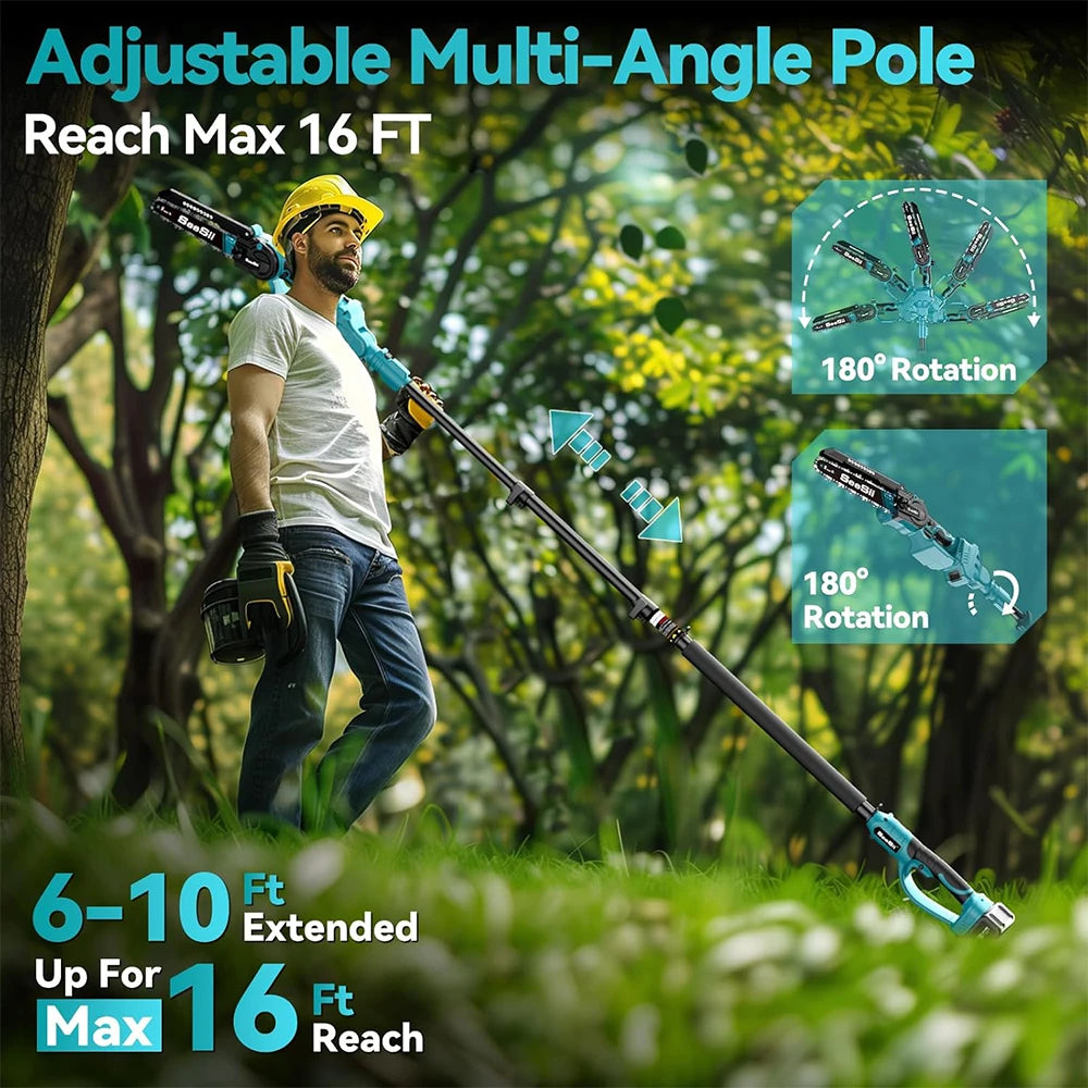 SEESII 2-in-1 Cordless 8'' Electric Chainsaw Electric Pole Saw