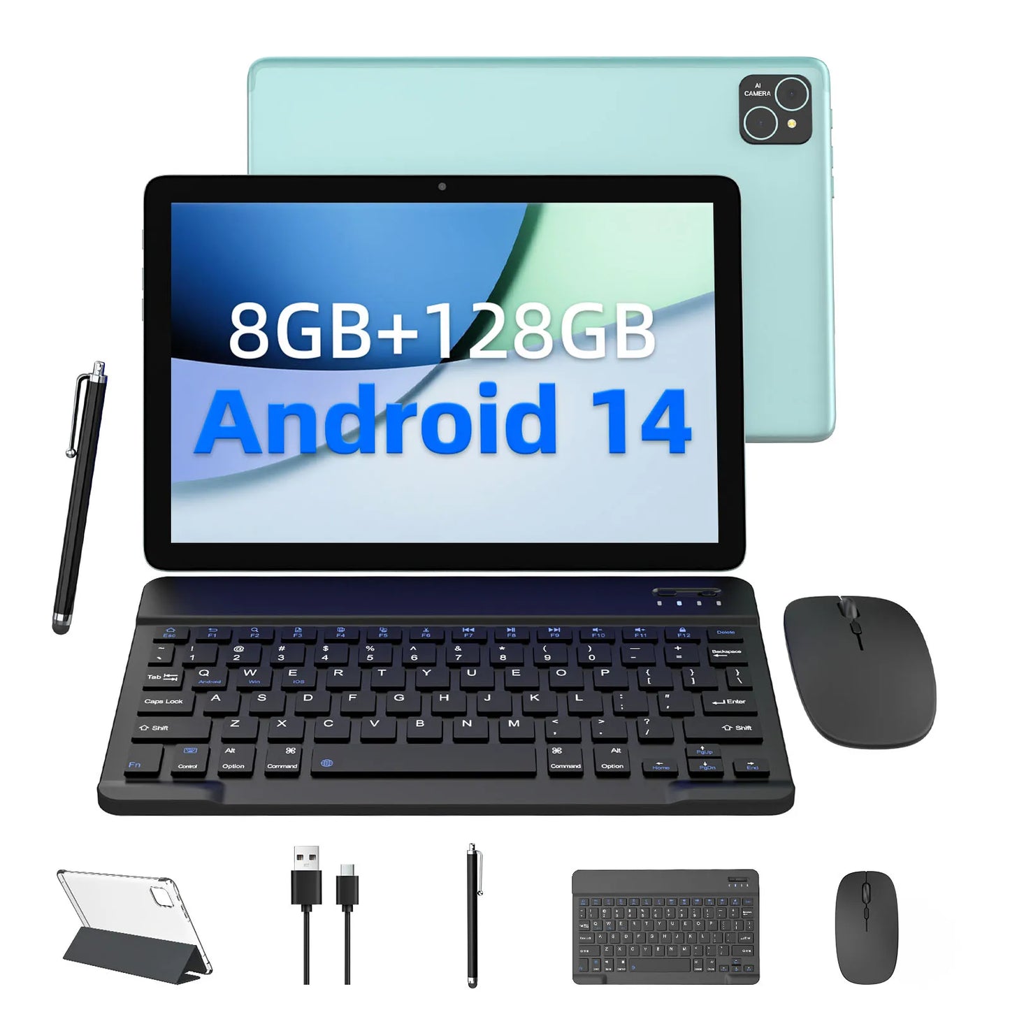 BAKEN Android 14 Tablet with keyboard, mouse