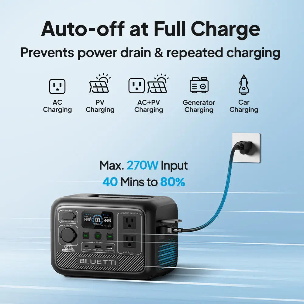 BLUETTI AC2A 300W 204Wh Portable Power Station LiFePO4 Battery