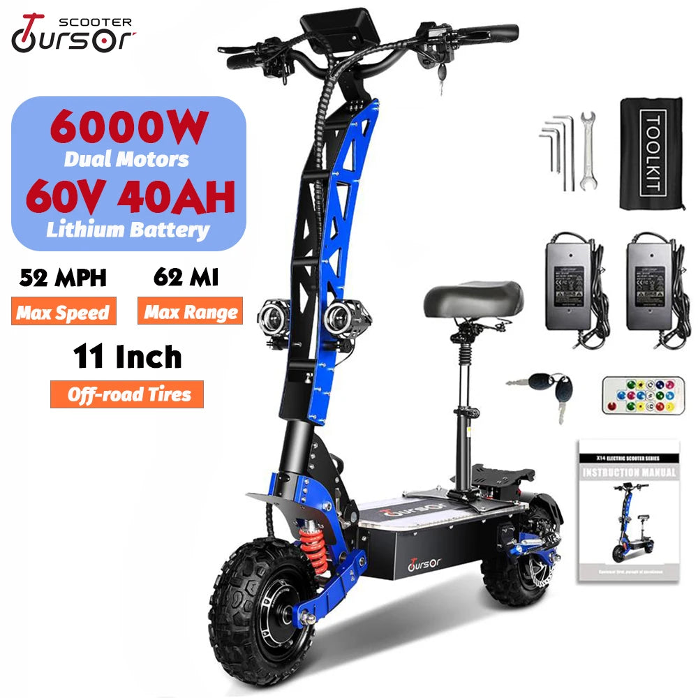 MAKOU E8P 6000W Dual Motor 60V 40AH Electric Scooter 11" Tires