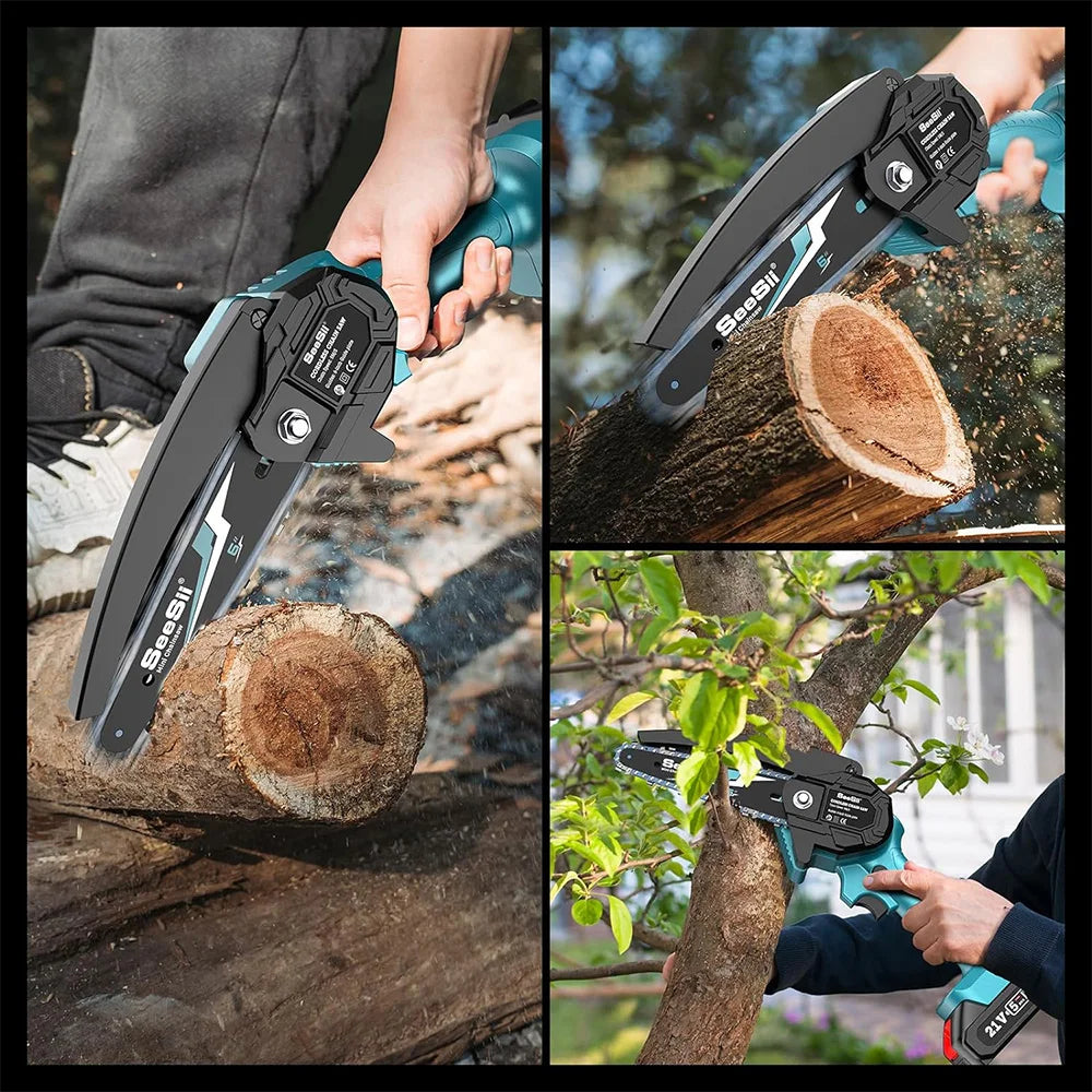 Seesii 6-inch Cordless Mini Chainsaw Electric Power Chain Saw