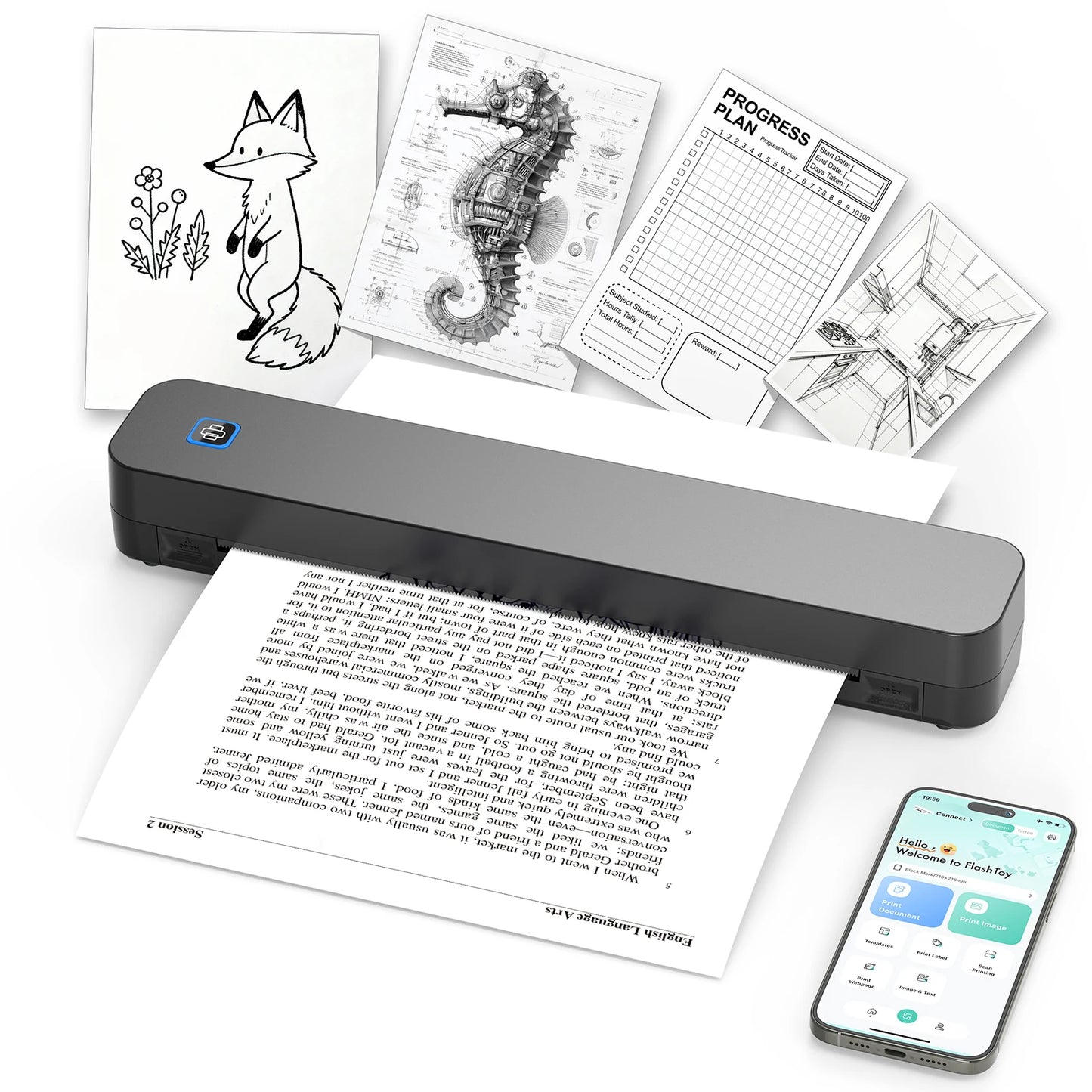 Knaon Mini Portable A4 Thermal Printer Desktop Inkless