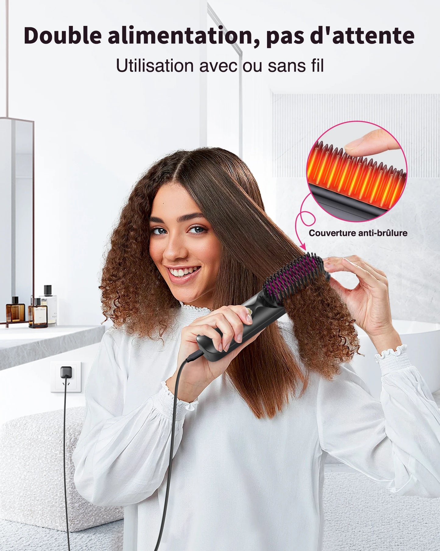BOPCAL Cordless Hair Straightener Brush 450°F