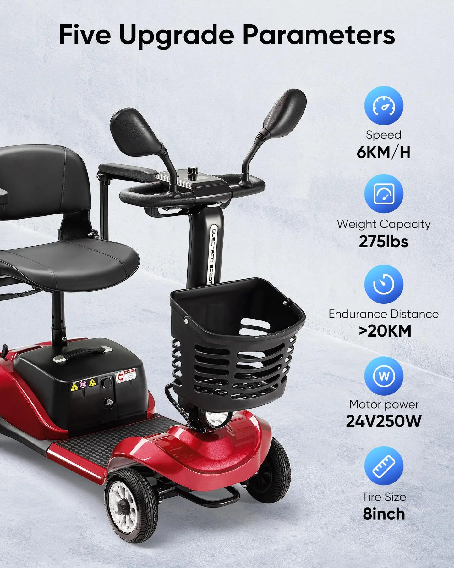 Foldable Electric Mobility Scooter with Light & Basket