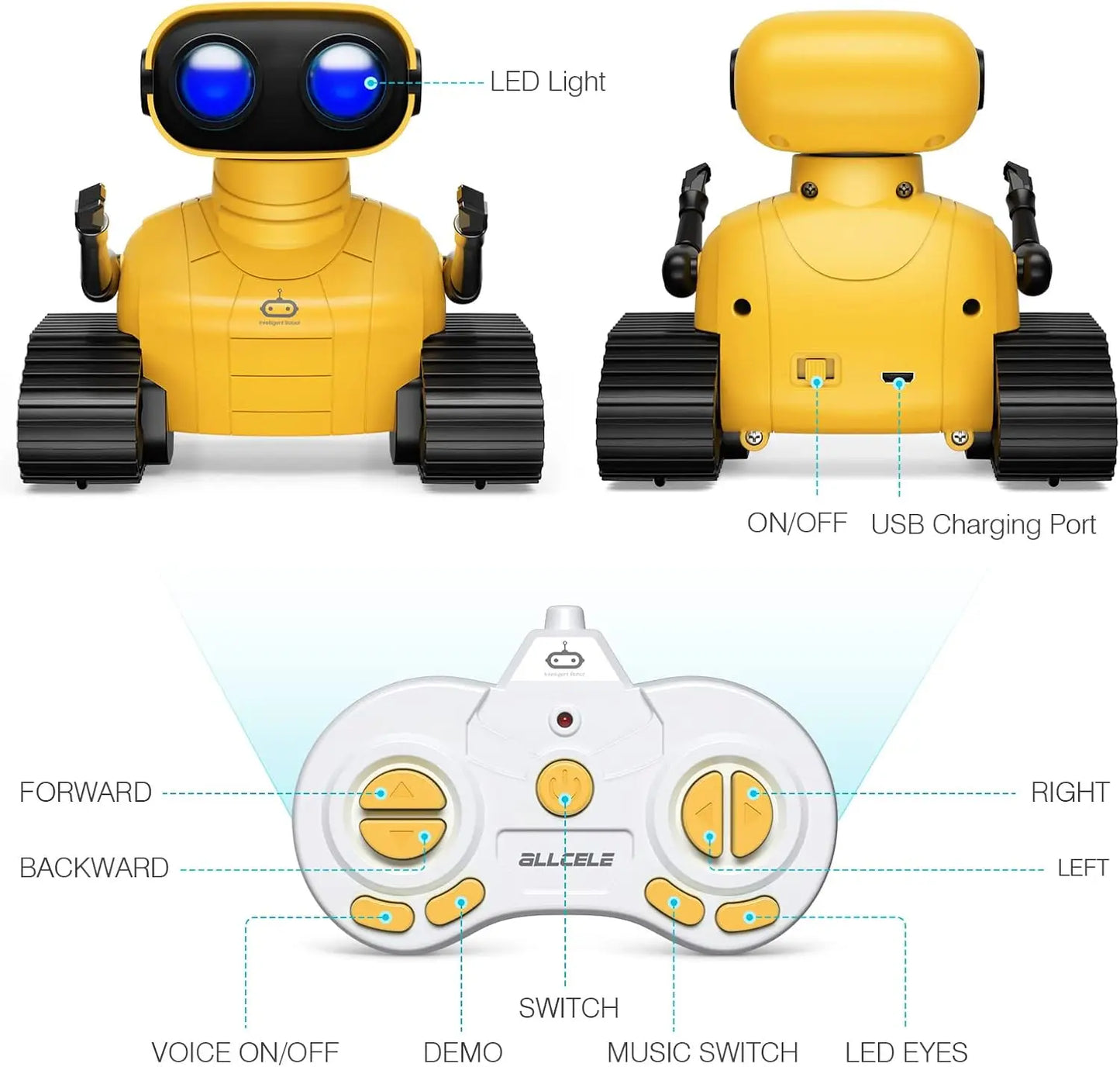 ALLCELE Robot Toys, RC Robots for Kids Boys, Remote Control Yellow