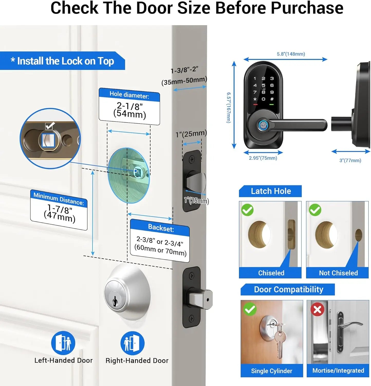 Veise RZ09 Smart Lock, 7-in-1 Keyless Entry with Handle Set