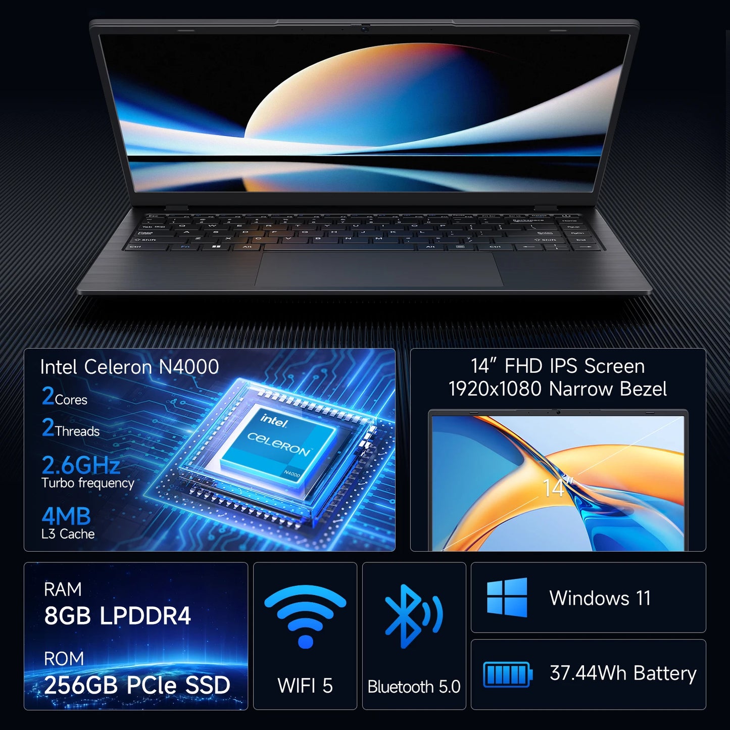 TH 14 Inch Windows 11 Laptops New N4000 2.6Ghz 8GB RAM 256GB
