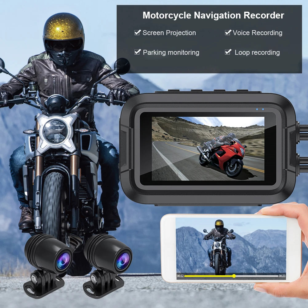 Full Body Waterproof Motorcycle DVR Dual Lens Dash Cam