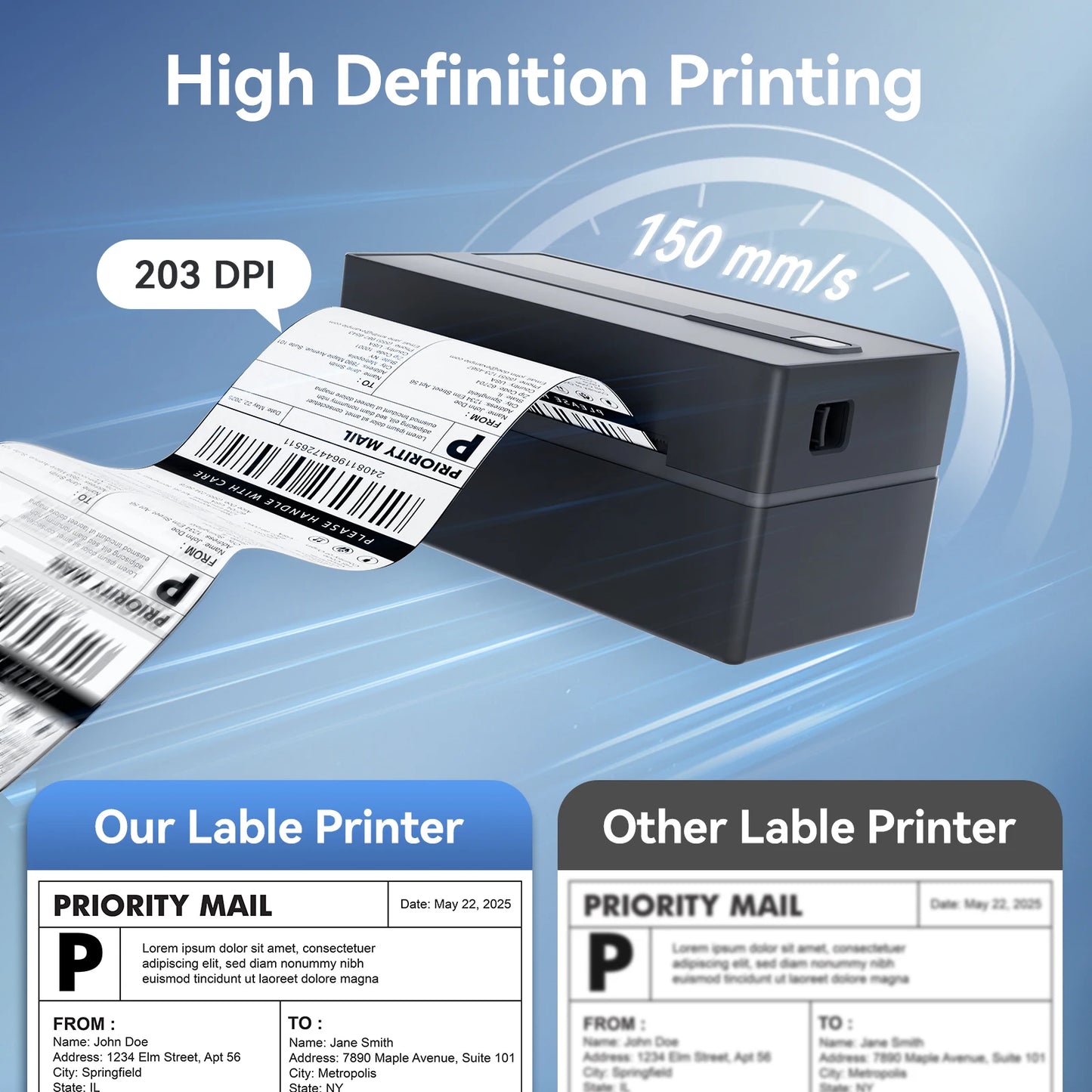 Thermal Label Printer Portable No Ink Required 300DPI 4x6